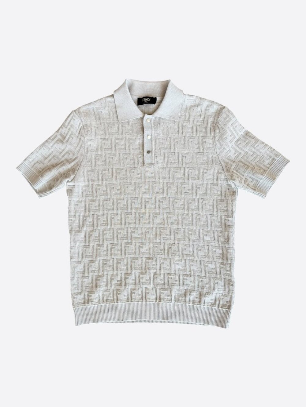 Fendi Beige FF Jacquard Monogram Polo T-Shirt